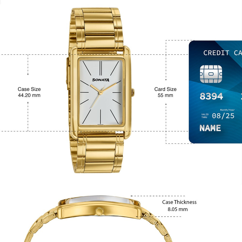 Sonata Ascent Gold Rectangular Watch with Metal Bracelet image 4