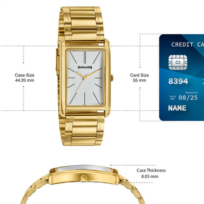 Sonata Ascent Gold Rectangular Watch with Metal Bracelet image 4