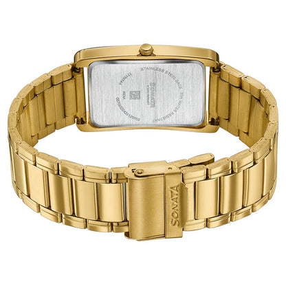 Sonata Ascent Gold Rectangular Watch with Metal Bracelet image 6
