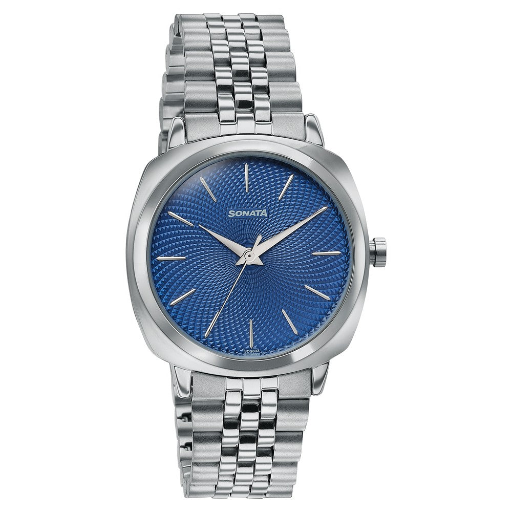 Sonata Vector Blue Textured Dial Silver Tone Bracelet Watch for Men image 3