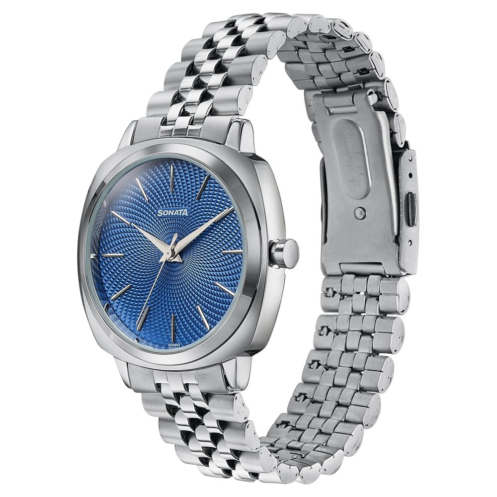Sonata Vector Blue Textured Dial Silver Tone Bracelet Watch for Men image 5