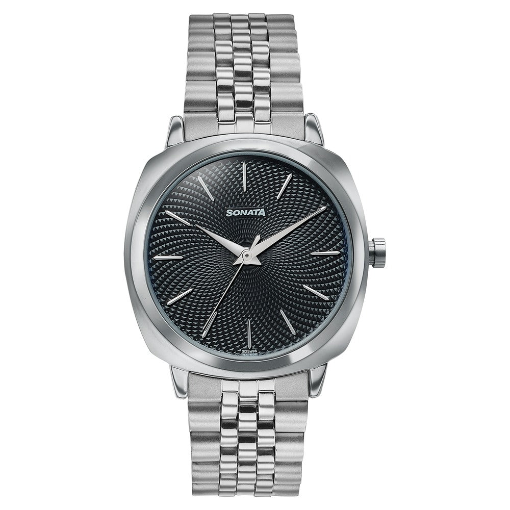 Sonata Vector Black Textured Dial Silver Tone Bracelet Watch for Men image 2
