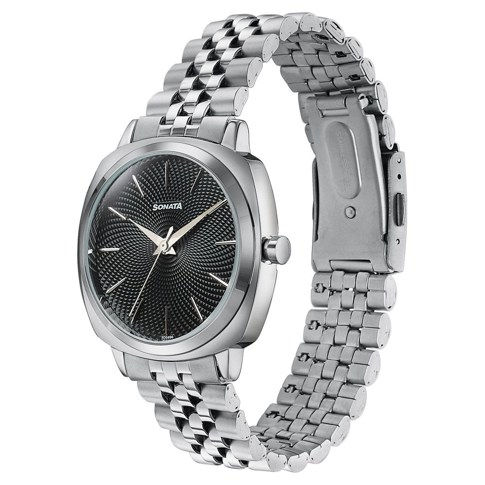 Sonata Vector Black Textured Dial Silver Tone Bracelet Watch for Men image 5