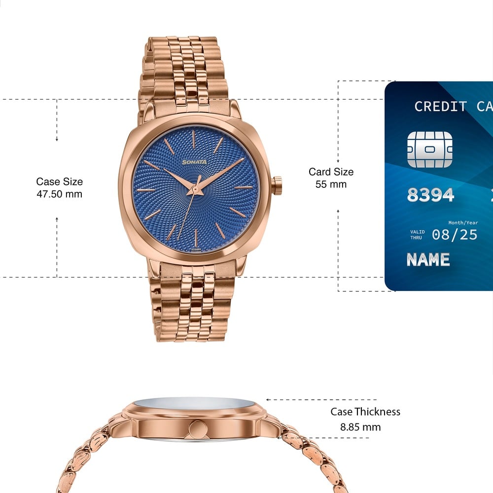Sonata Vector Blue Dial Rose Gold Tone Bracelet Watch for Men image 4