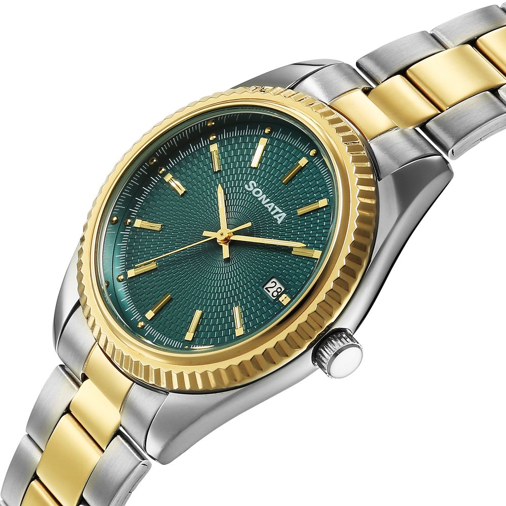 Sonata Festive Quartz Analog with Date Teal Dial Metal Strap Watch For Men image 3