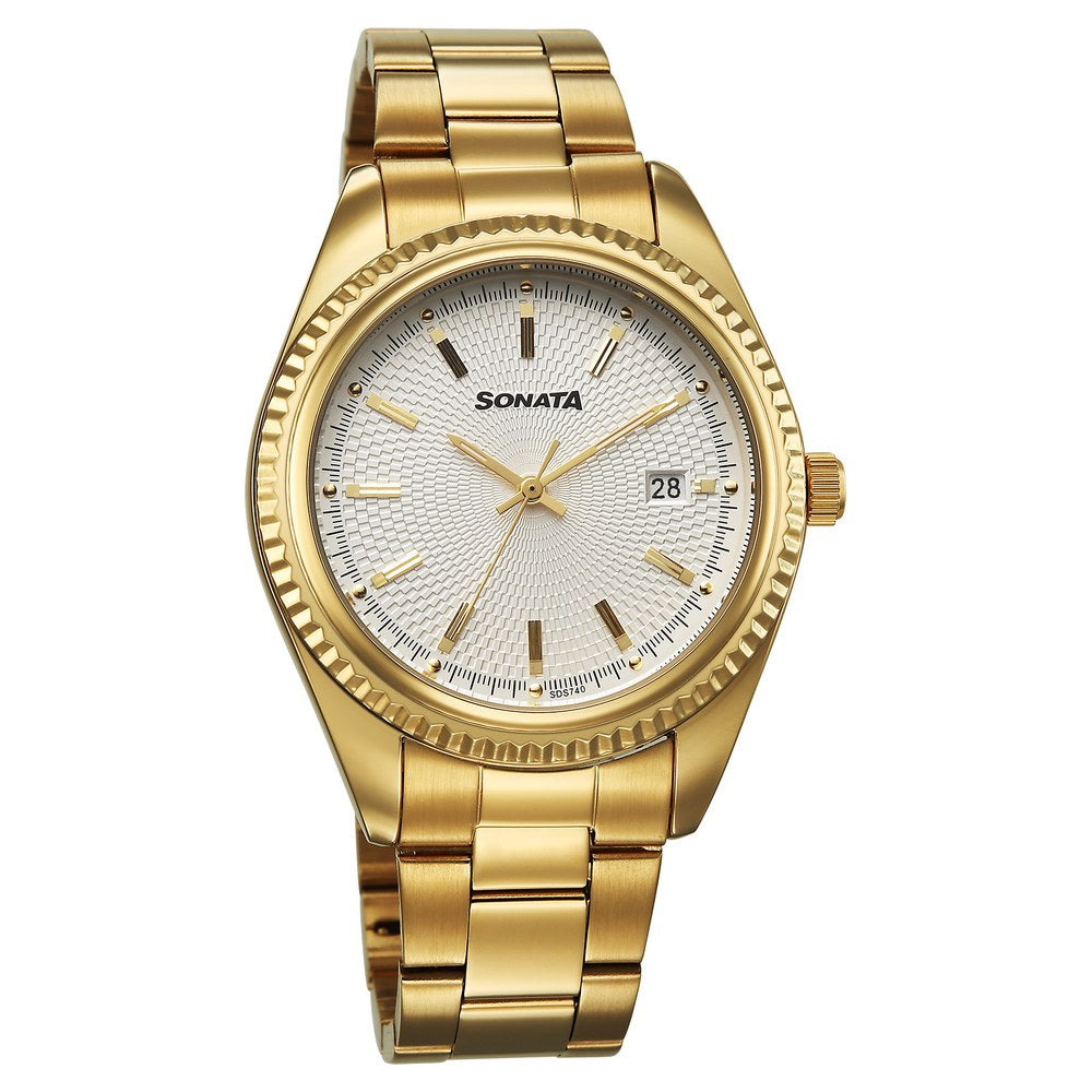Sonata Festive Quartz Analog with Date Silver Dial Metal Strap Watch For Men image 1