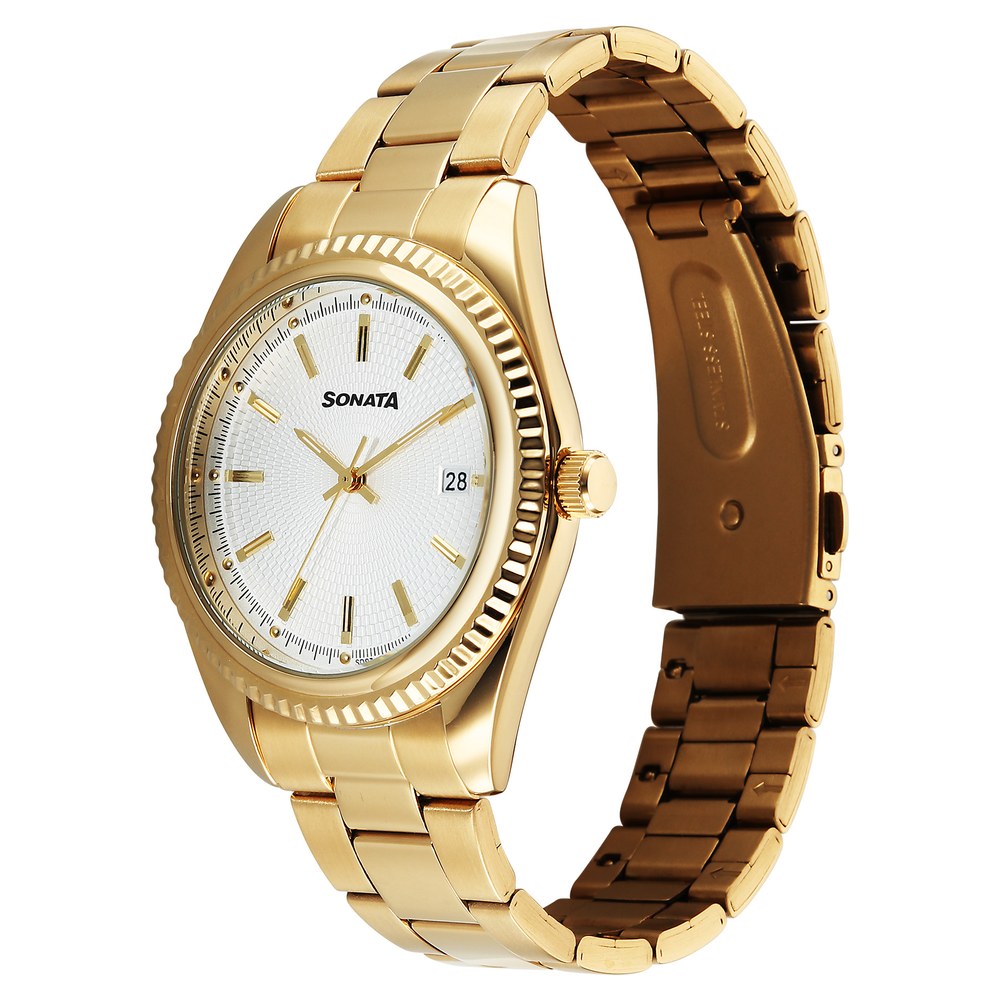 Sonata Festive Quartz Analog with Date Silver Dial Metal Strap Watch For Men image 2