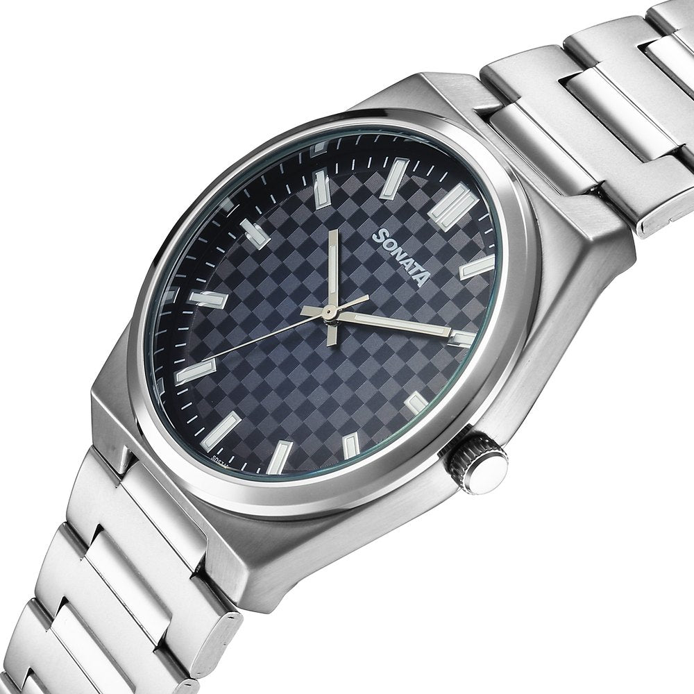 Sonata Festive Quartz Analog Multicoloured Dial Metal Strap Watch For Men Style 77200SM01 image 3