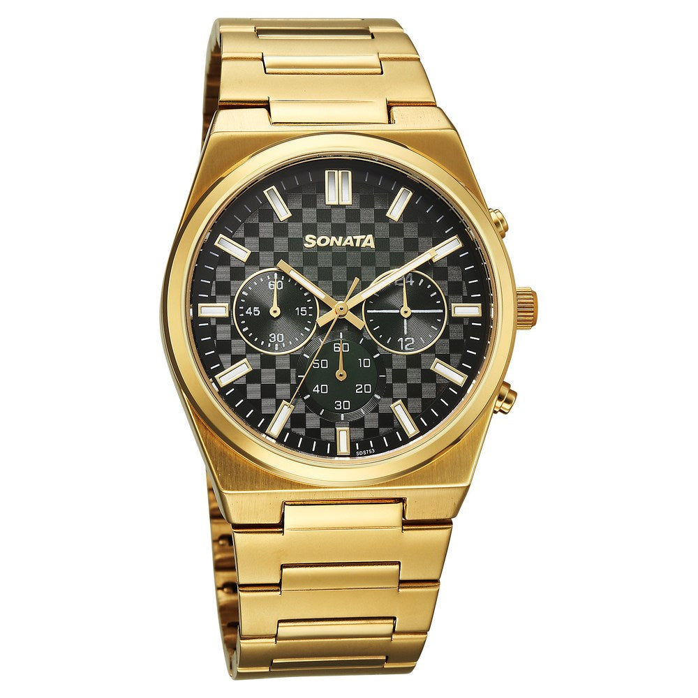 Sonata Festive Quartz Analog Multicoloured Dial Metal Strap Watch For Men Style 77201YM01 image 1