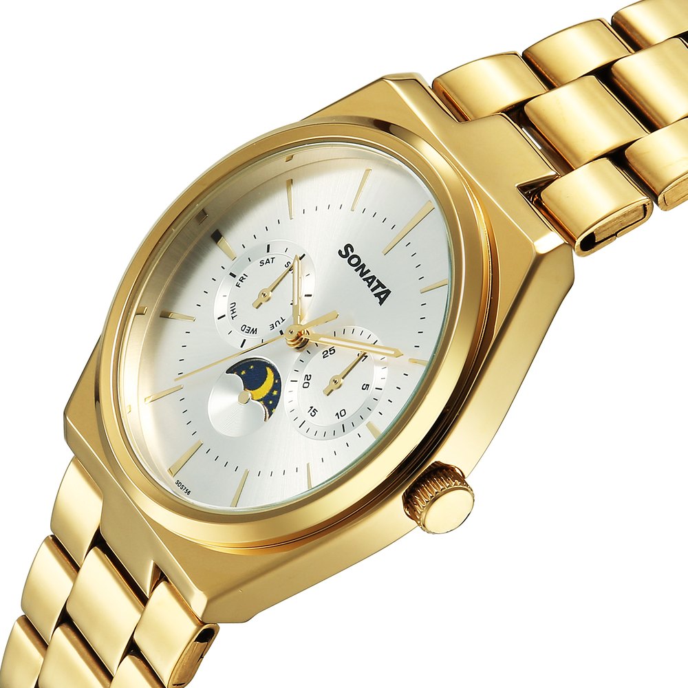 Sonata Festive Quartz Analog Silver Dial Metal Strap Watch For Men Style 77202YM01 image 3