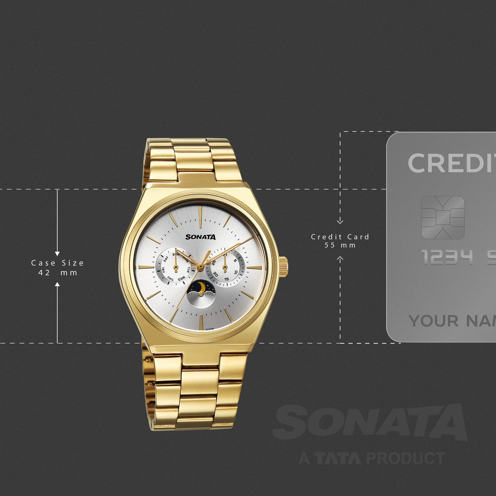 Sonata Festive Quartz Analog Silver Dial Metal Strap Watch For Men Style 77202YM01 image 4