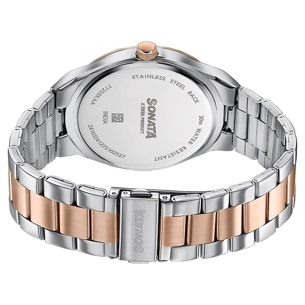 Sonata Jashn Quartz Analog White Dial Two Toned Metal Strap Watch For Men Style 77205KM01 image 6