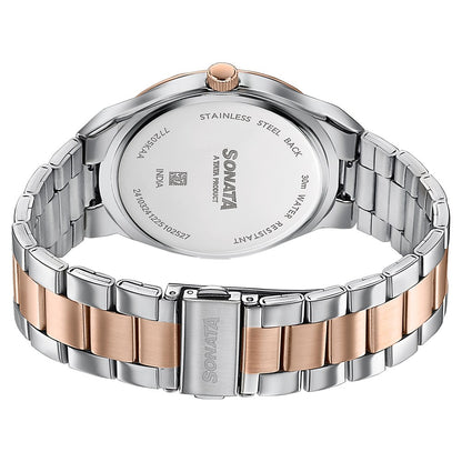 Sonata Jashn Quartz Analog White Dial Two Toned Metal Strap Watch For Men Style 77205KM01 image 6