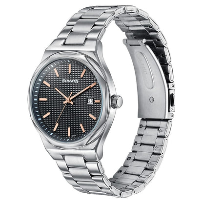 Sonata Jashn Quartz Analog Black Dial Silver Metal Strap Watch For Men image 3