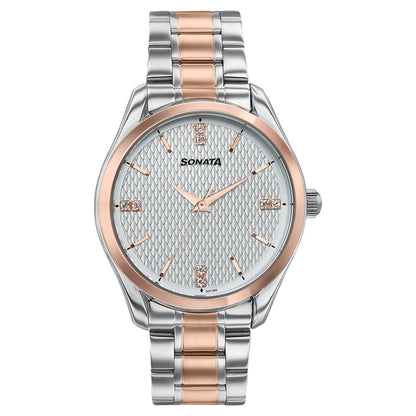 Sonata Jashn Quartz Analog White Dial Two Toned Metal Strap Watch For Men Style 77206KM02 image 1