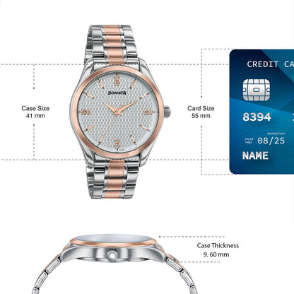 Sonata Jashn Quartz Analog White Dial Two Toned Metal Strap Watch For Men Style 77206KM02 image 4