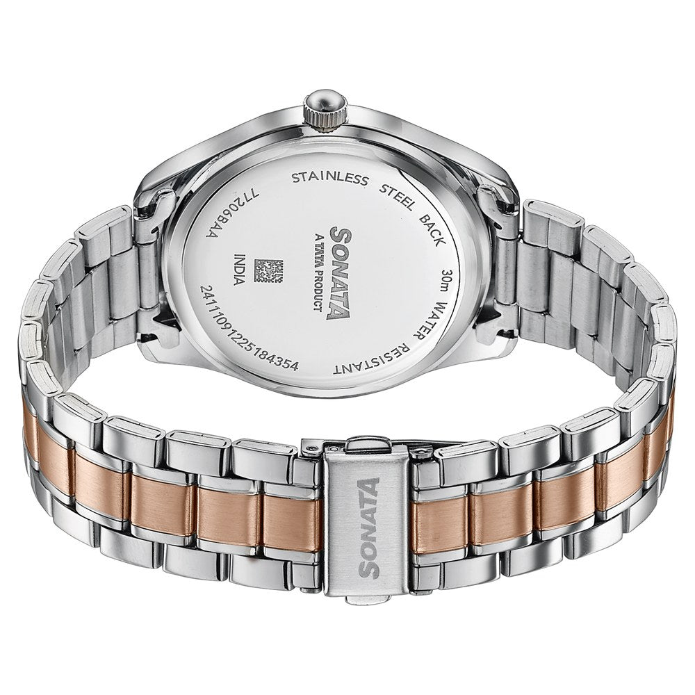 Sonata Jashn Quartz Analog White Dial Two Toned Metal Strap Watch For Men Style 77206KM02 image 6