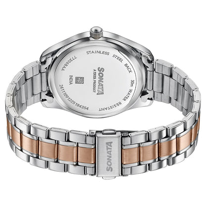 Sonata Jashn Quartz Analog White Dial Two Toned Metal Strap Watch For Men Style 77206KM02 image 6