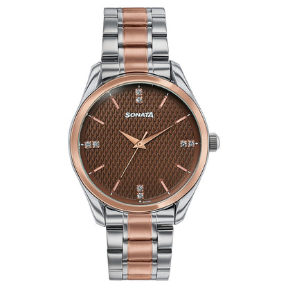 Sonata Jashn Quartz Analog Brown Dial Two Toned Metal Strap Watch For Men image 1