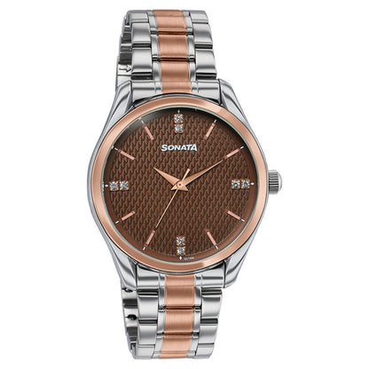 Sonata Jashn Quartz Analog Brown Dial Two Toned Metal Strap Watch For Men image 2