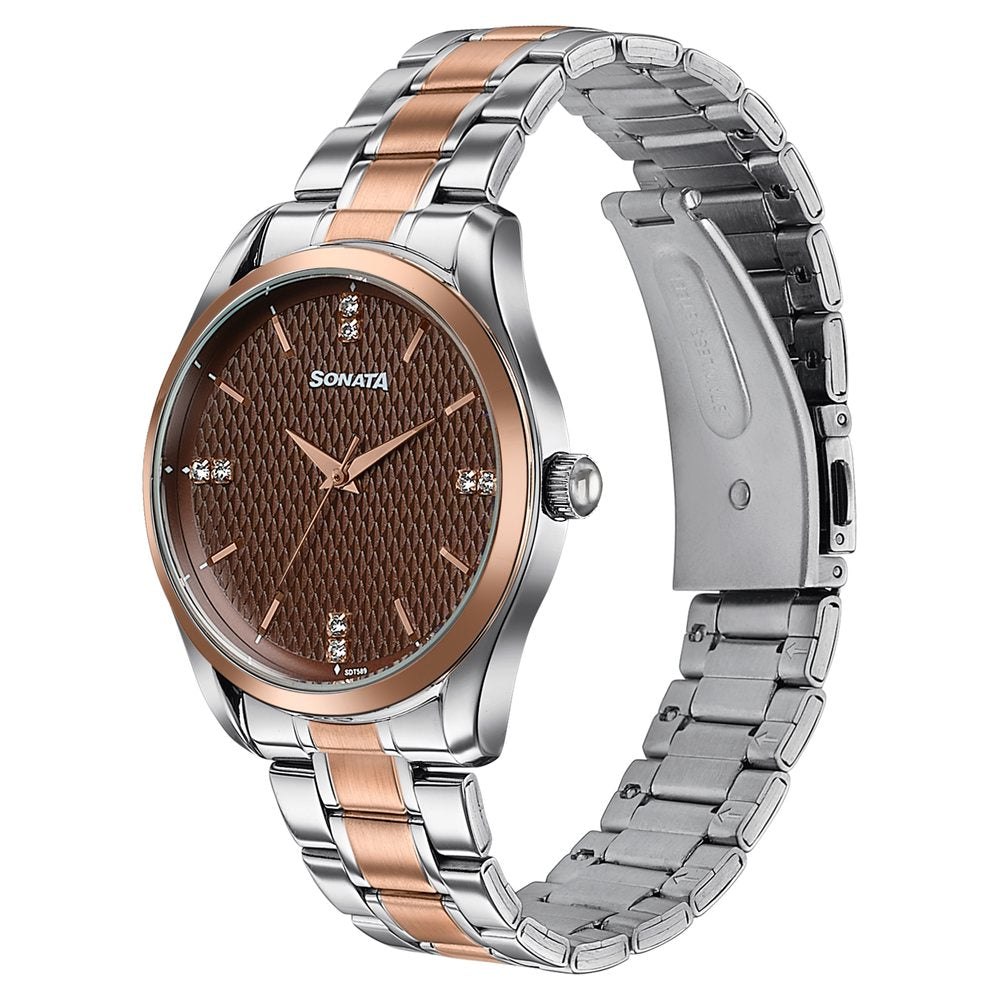 Sonata Jashn Quartz Analog Brown Dial Two Toned Metal Strap Watch For Men image 3