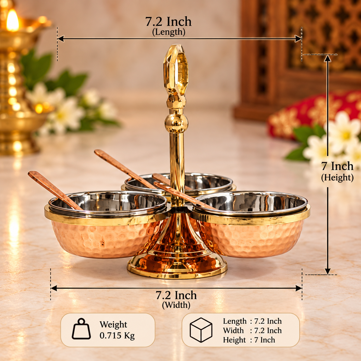 Brass & Steel Pickel Achar holder Bowl with spoon 0.715kg