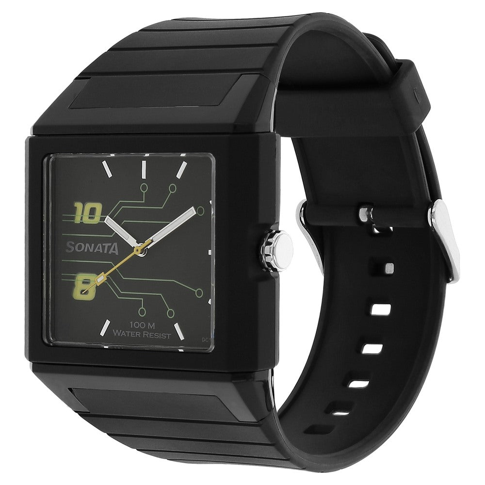 Sonata SF Quartz Analog Black Dial Plastic Strap Watch for Men image 2