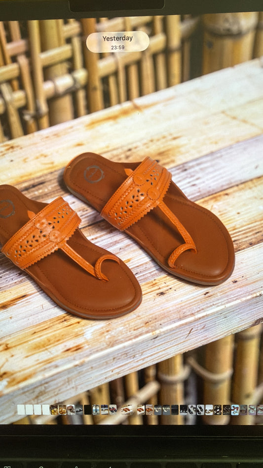 Dhaga Orange and Brown Flat Kolhapuri for Women