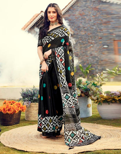 Sudathi Ready To Wear Black Printed Cotton Saree - PUSHMYCART