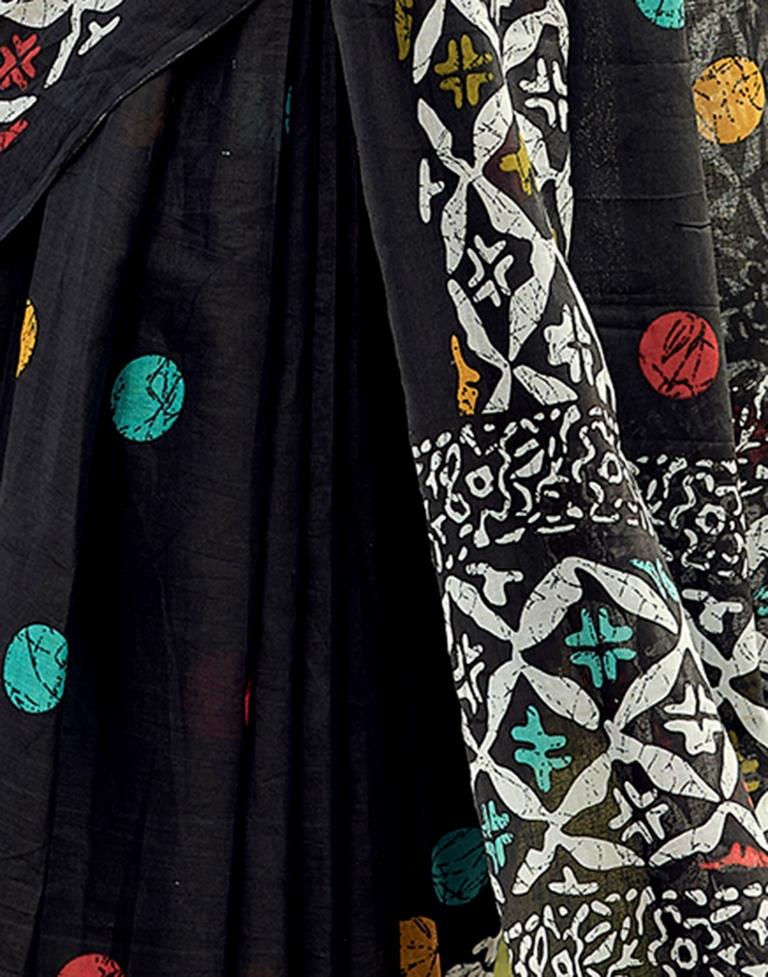 Sudathi Ready To Wear Black Printed Cotton Saree - PUSHMYCART