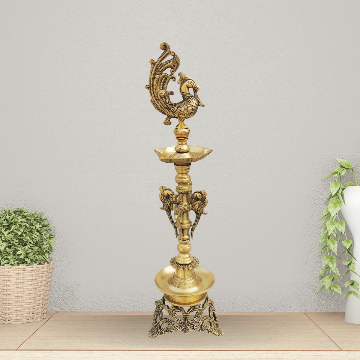 Brass Table Oil Lamp Deepak 5.36Kg - PUSHMYCART