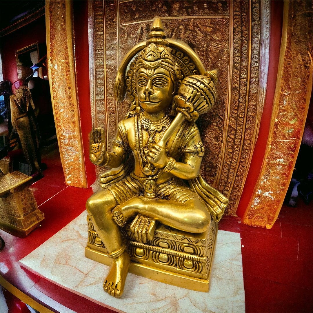 Tamas Brass Hanuman Sitting and Decorative Statue/Idol - PUSHMYCART