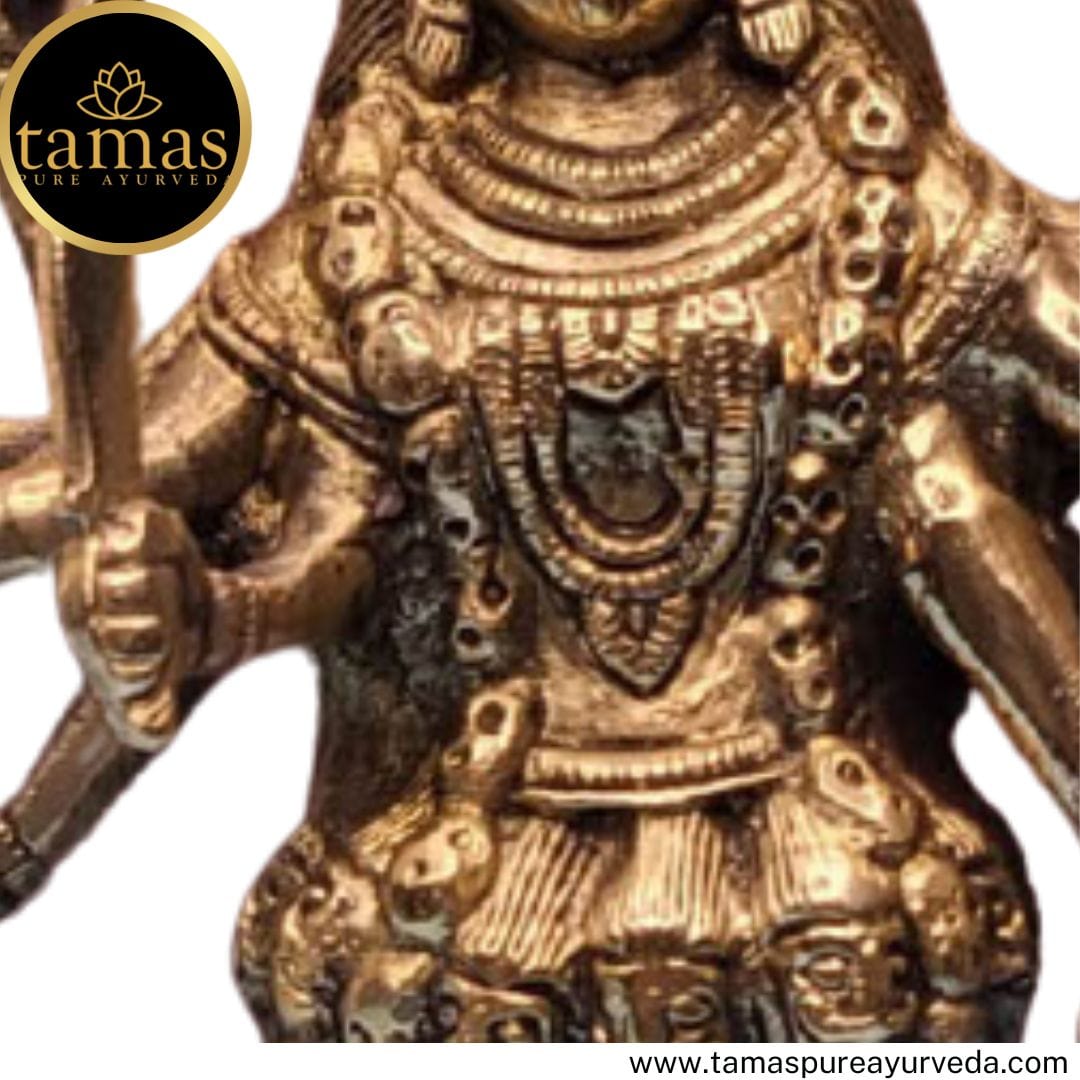 Tamas Brass Handcrafted Mahakali Kalika Maa Statue / Idol with Antique Finish ( Golden) (Pack of 1) - PUSHMYCART