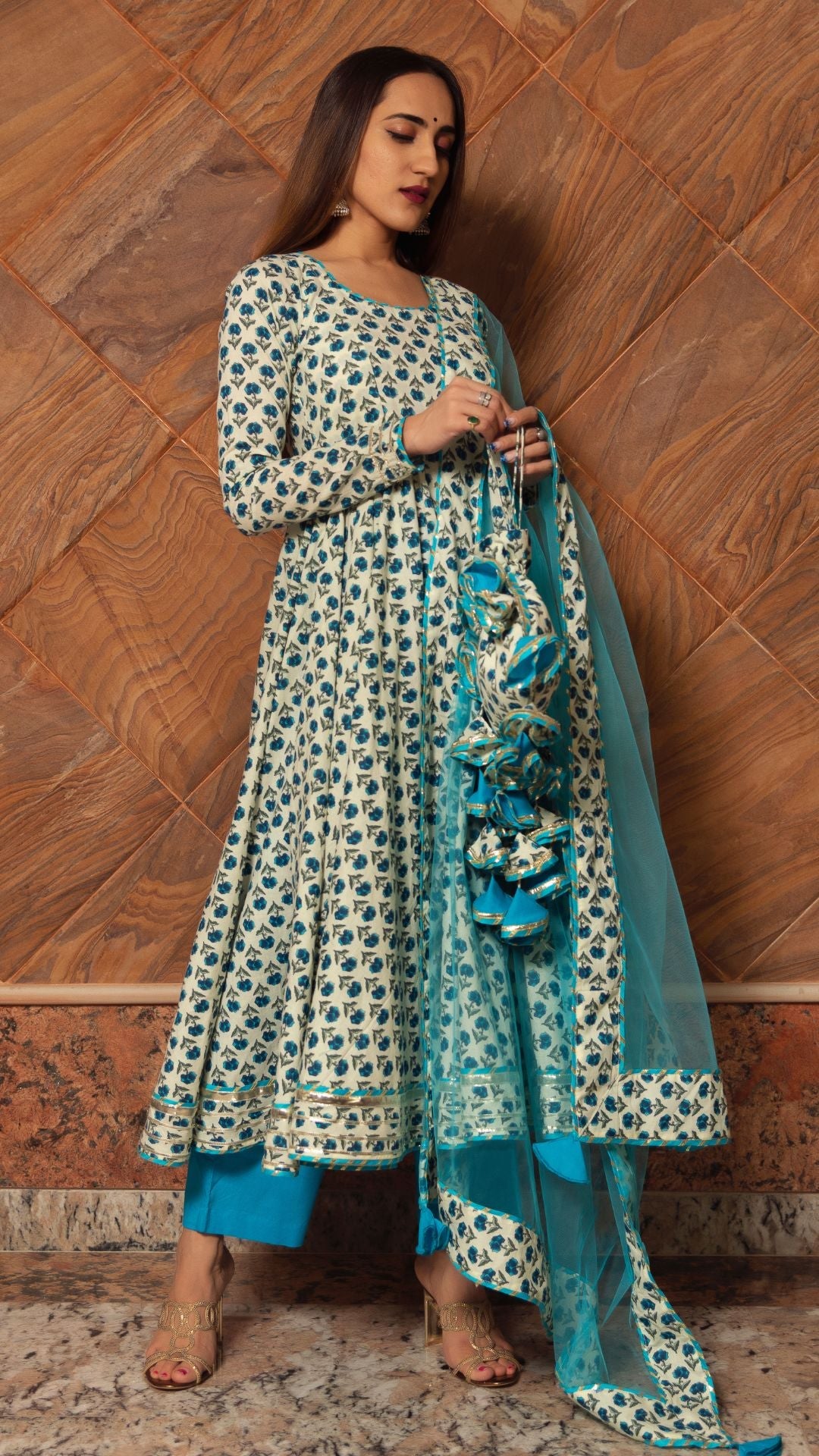 Anokhi Cotton Hand Block Print Anarkali Set