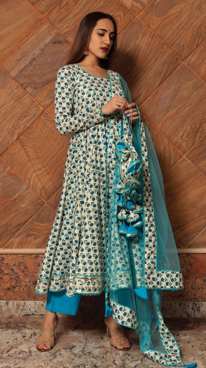 Anokhi Cotton Hand Block Print Anarkali Set
