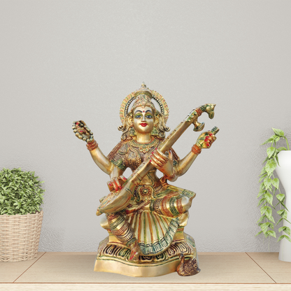 Brass Saraswati Ji Statue 12Kg - PUSHMYCART