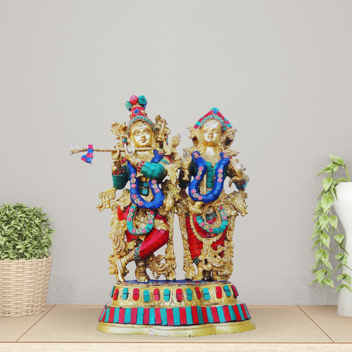 Brass Radha Krishna With Base God Statue 10.83Kg - PUSHMYCART