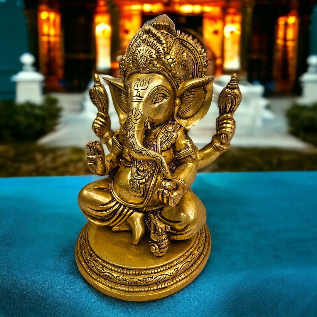 Tamas Brass Ganesha Statue/Idol(Golden) - PUSHMYCART