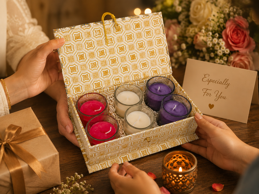 Pure Source India Rose Lavender and Vanilla Scented Glass Votive Candles Set of 6