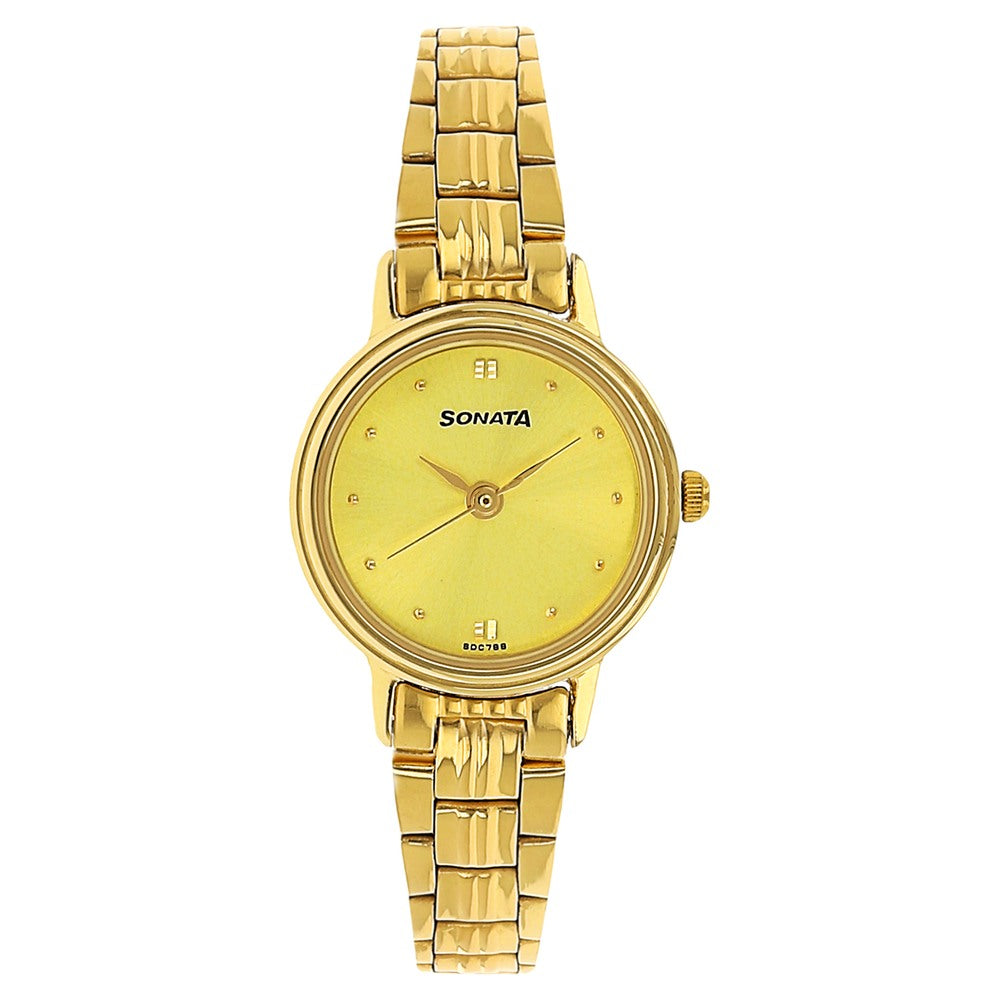 Sonata Quartz Analog Champagne Dial Metal Strap Watch for Women Style NU8096YM02 image 1