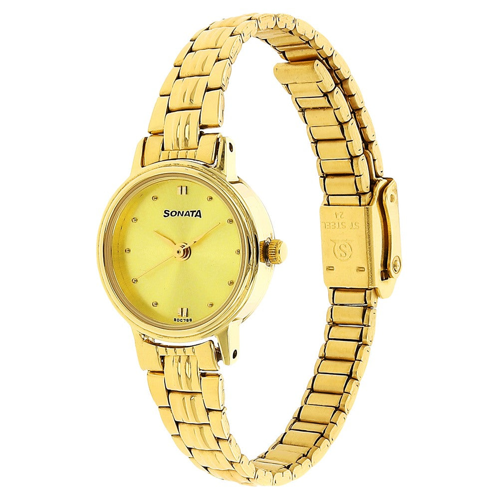 Sonata Quartz Analog Champagne Dial Metal Strap Watch for Women Style NU8096YM02 image 2