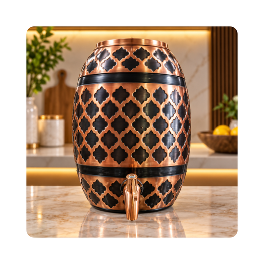 Pure Copper Water Dispenser Antique Diamond Design Matka 5 Litre