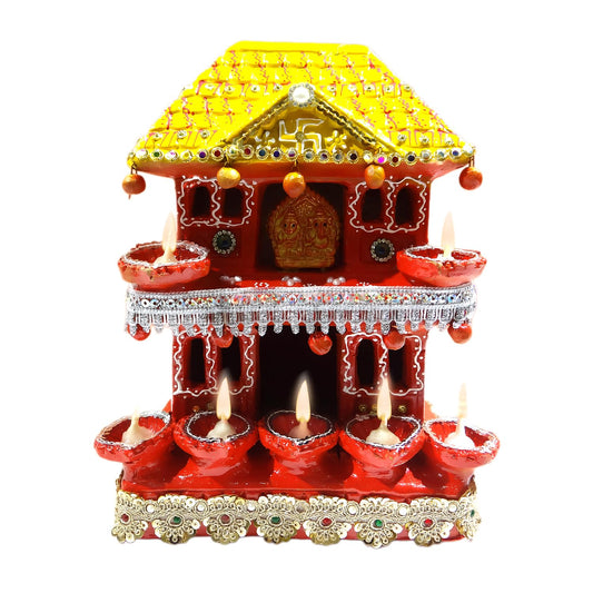 UPHARKARO Handmade Clay Double Step Decorative Laxmi Ganesh Hatri for Diwali Pooja