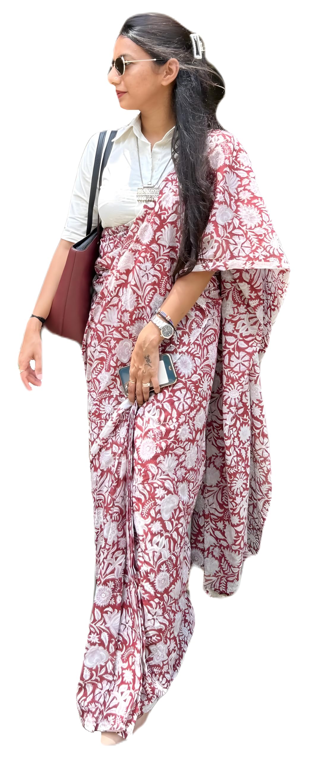 Vasthrlay Maroon Ethnic Printed Saree for festive ethnic occasions