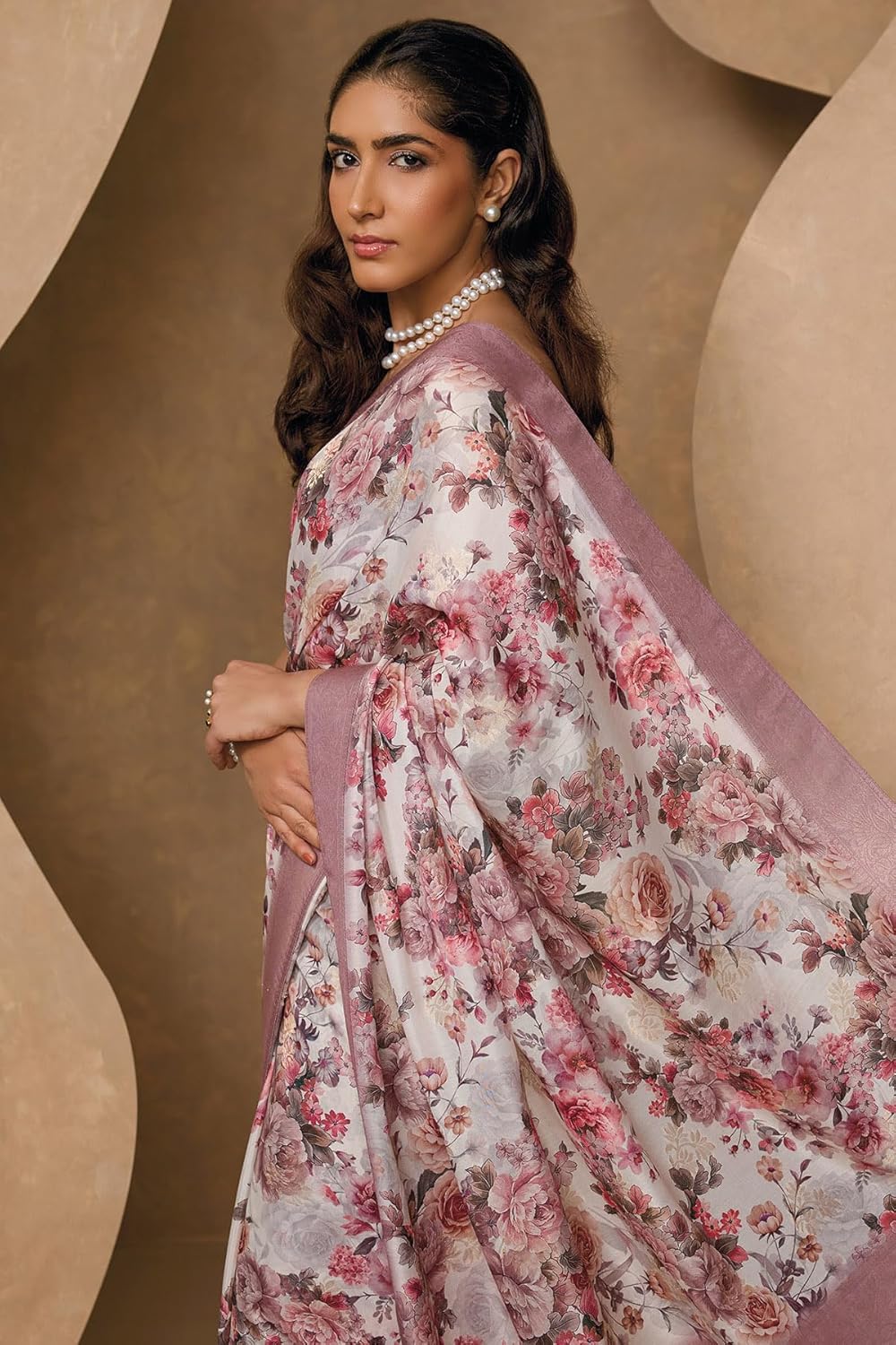 Vasthrlay Floral Saree in White with refined ethnic appeal