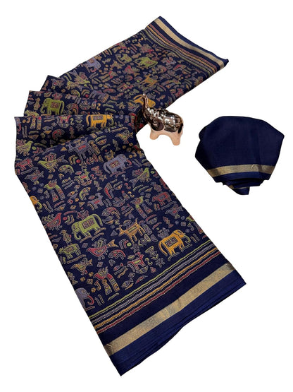 Vasthrlay Classic Ghicha Kalamkari Saree for festive ethnic occasions