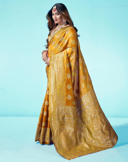 Vasthrlay Yellow saree with Jacquard styling and Banarasi look