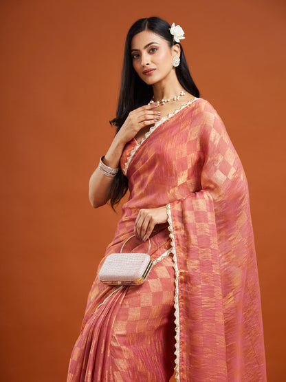 Vasthrlay Ethnic Orange Saree with decorative traditional design
