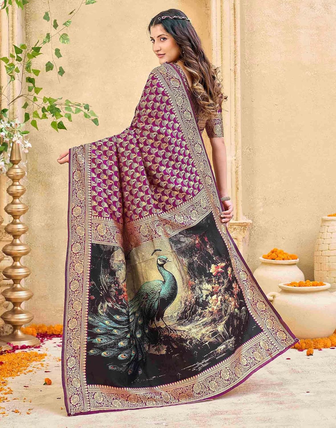 Vasthrlay Maroon Womens saree for ceremony and occasion wear