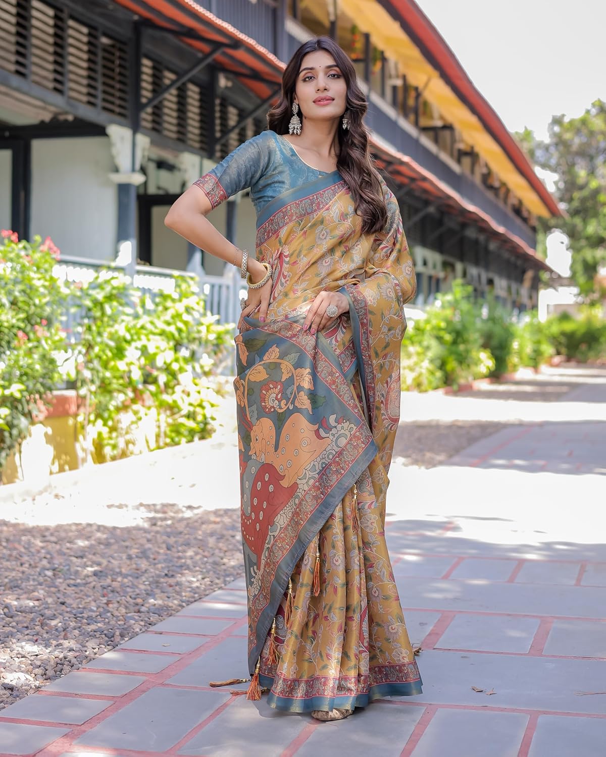 Vasthrlay Traditional Saree in Turquoise with refined cotton ethnic appeal